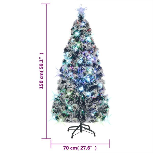 Vidaxl Pre Lit Christmas Tree Green And White 150 Cm Fibre Optic Seasonal Decorations