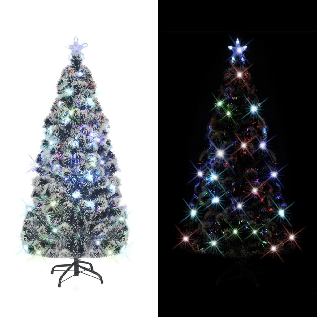Vidaxl Pre Lit Christmas Tree Green And White 180 Cm Fibre Optic Seasonal Decorations