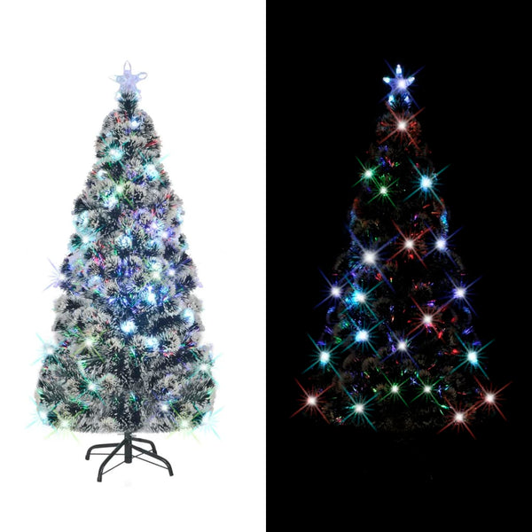 Christmas Tree With Leds Green And White 210 Cm Fibre Optic Seasonal Decorations