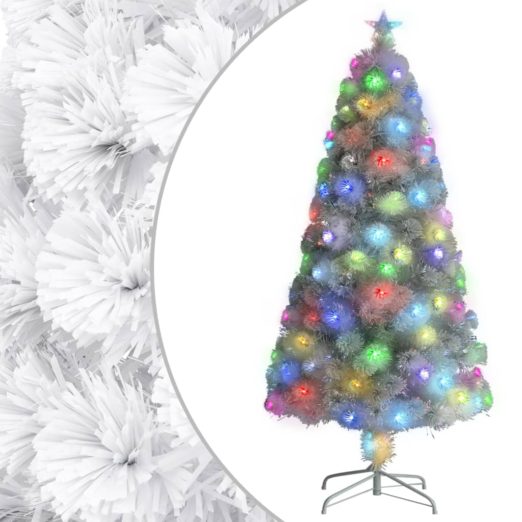 Artificial Christmas Tree With Led White 120 Cm Fibre Optic Seasonal Decorations