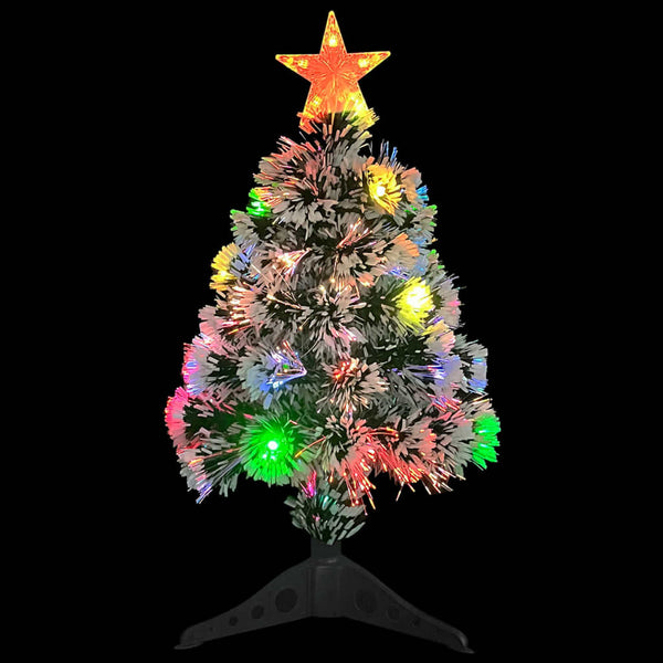 Artificial Pre Lit Christmas Tree White&Blue 64 Cm Fibre Optic Seasonal Decorations