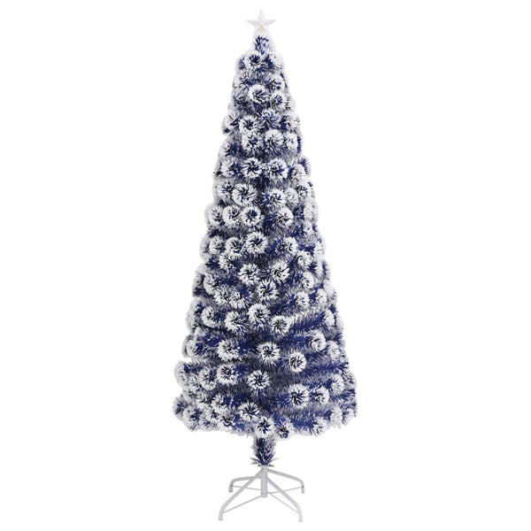 Vidaxl Artificial Pre Lit Christmas Tree White And Blue 210 Cm Fibre Optic Seasonal Decorations
