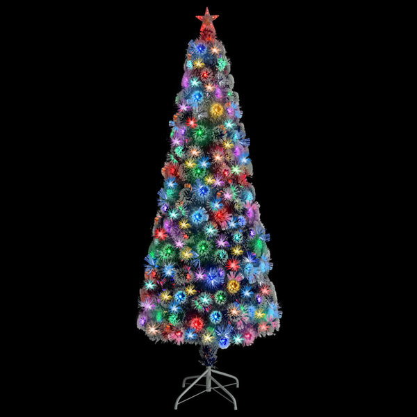 Vidaxl Artificial Pre Lit Christmas Tree White And Blue 210 Cm Fibre Optic Seasonal Decorations