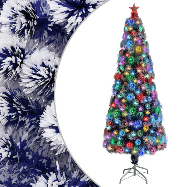 Vidaxl Artificial Pre Lit Christmas Tree White And Blue 210 Cm Fibre Optic Seasonal Decorations