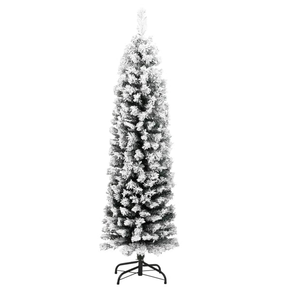 Vidaxl Slim Artificial Christmas Tree With Flocked Snow Green 120 Cm Pvc Seasonal Decorations