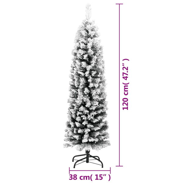 Vidaxl Slim Artificial Christmas Tree With Flocked Snow Green 120 Cm Pvc Seasonal Decorations