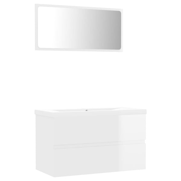 Bathroom Furniture Set High Gloss White Engineered Wood Bathroom Cabinets