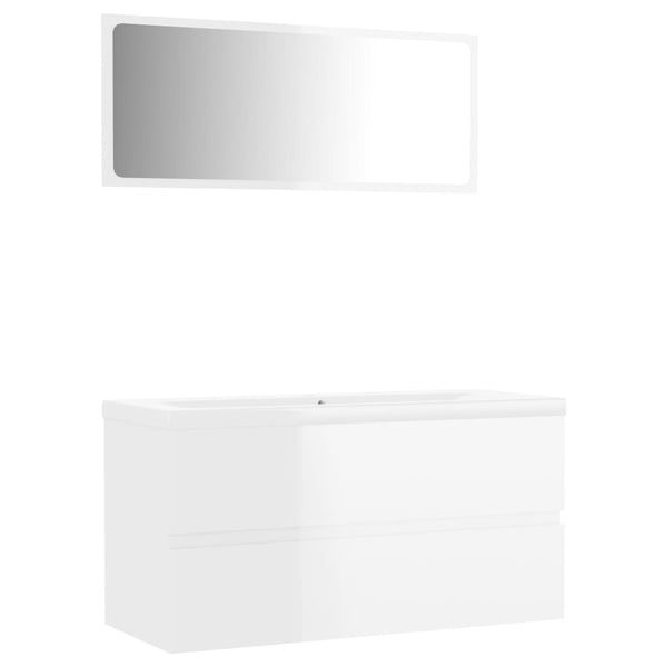 Bathroom Furniture Set High Gloss White Engineered Wood Bathroom Cabinets