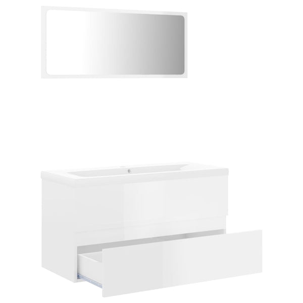 Bathroom Furniture Set High Gloss White Engineered Wood Bathroom Cabinets