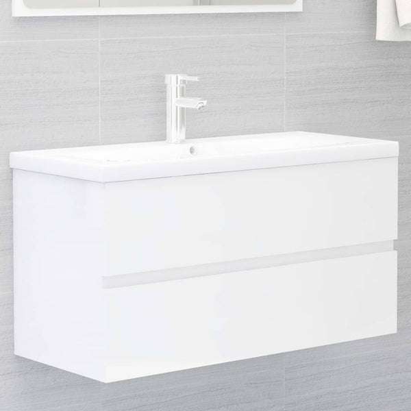 Bathroom Furniture Set High Gloss White Engineered Wood Bathroom Cabinets