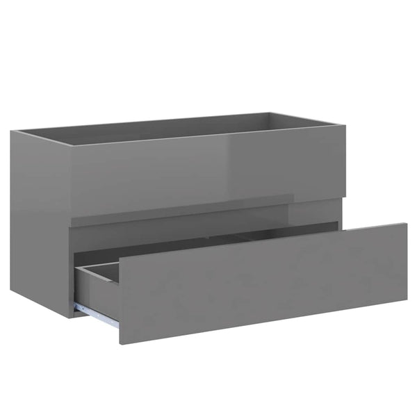 High Gloss Grey Bathroom Furniture Set With Sink Cabinet And Mirror Shelves