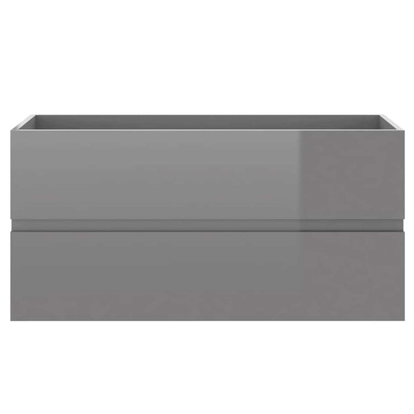 High Gloss Grey Bathroom Furniture Set With Sink Cabinet And Mirror Shelves
