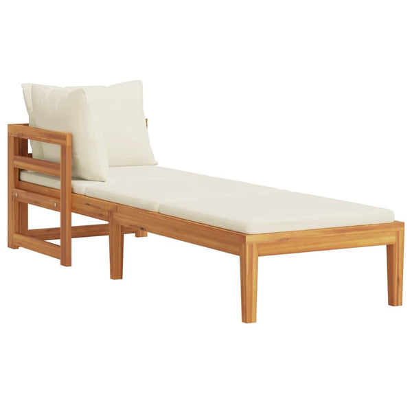 Vidaxl Sun Lounger With 1 Armrest Cream White Solid Acacia Wood Loungers