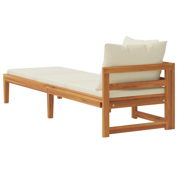 Vidaxl Sun Lounger With 1 Armrest Cream White Solid Acacia Wood Loungers