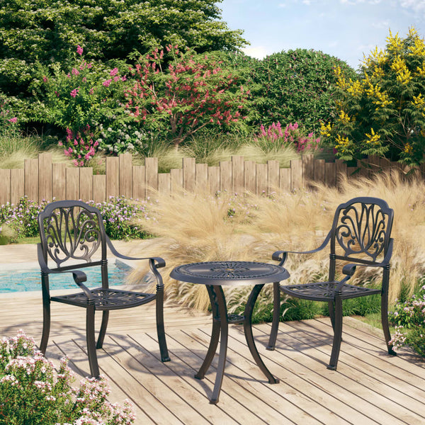 3 Piece Bistro Set Cast Aluminium Black Patio Furniture Sets