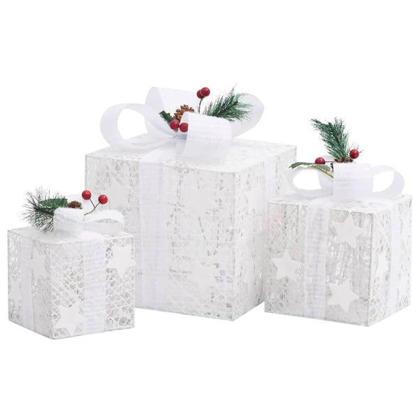 Decorative Christmas Gift Boxes 3 Pcs White Outdoor Indoor Seasonal Decorations