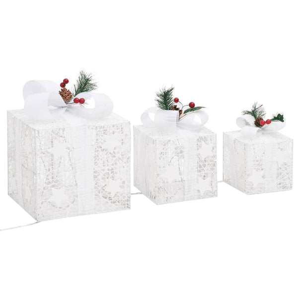 Decorative Christmas Gift Boxes 3 Pcs White Outdoor Indoor Seasonal Decorations