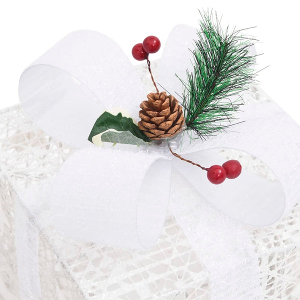 Decorative Christmas Gift Boxes 3 Pcs White Outdoor Indoor Seasonal Decorations
