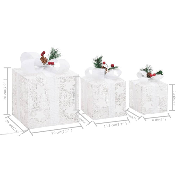 Decorative Christmas Gift Boxes 3 Pcs White Outdoor Indoor Seasonal Decorations