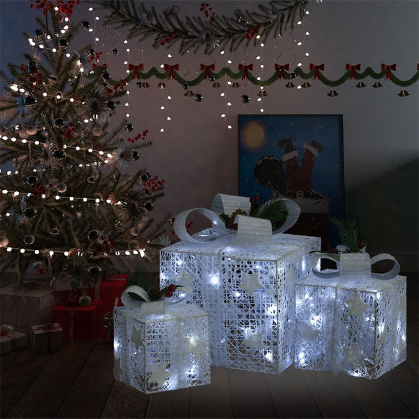 Decorative Christmas Gift Boxes 3 Pcs White Outdoor Indoor Seasonal Decorations
