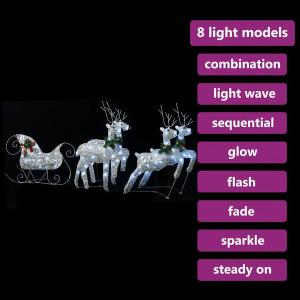 Reindeer & Sleigh Christmas Decoration 100 Leds Outdoor Silver Seasonal Decorations