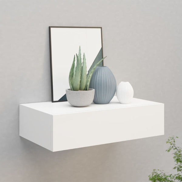 Wall Mounted Drawer Shelf White 40X23.5X10cm Mdf Bookshelves