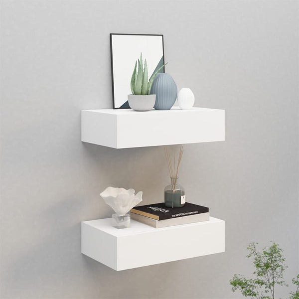 Wall Mounted Drawer Shelves 2 Pcs White 40X23.5X10 Cm Mdf Bookshelves