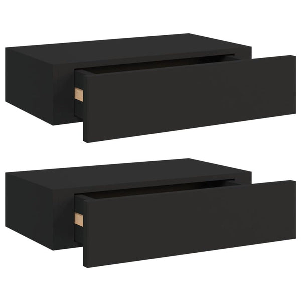 Wall Mounted Drawer Shelves 2 Pcs Black 40X23.5X10cm Mdf Bookshelves