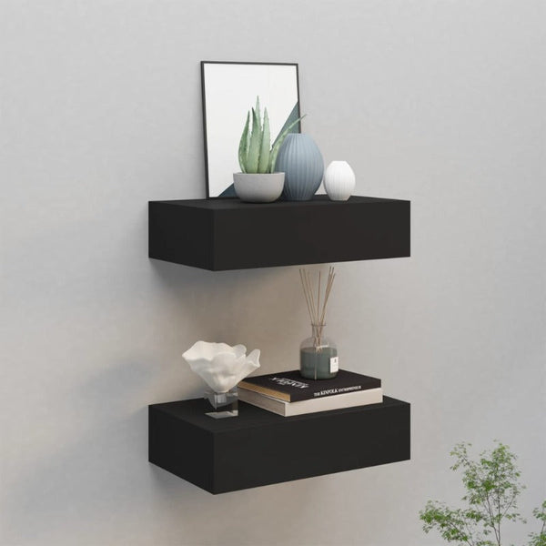 Wall Mounted Drawer Shelves 2 Pcs Black 40X23.5X10cm Mdf Bookshelves
