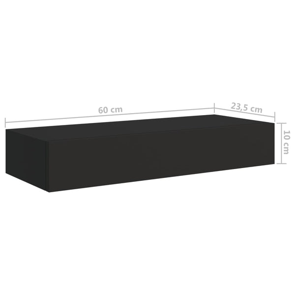 Wall Mounted Drawer Shelf Black 60X23.5X10cm Mdf Bookshelves