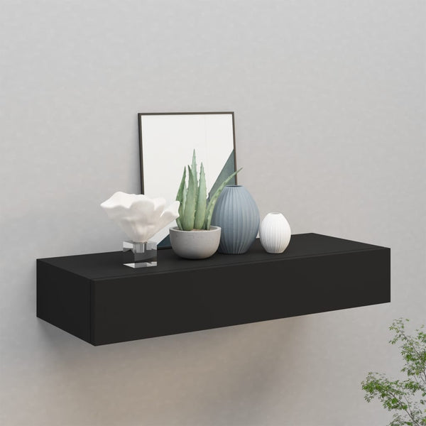 Wall Mounted Drawer Shelf Black 60X23.5X10cm Mdf Bookshelves