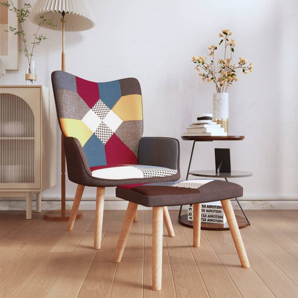 Relaxing Chair With A Stool Patchwork Fabric Chairs