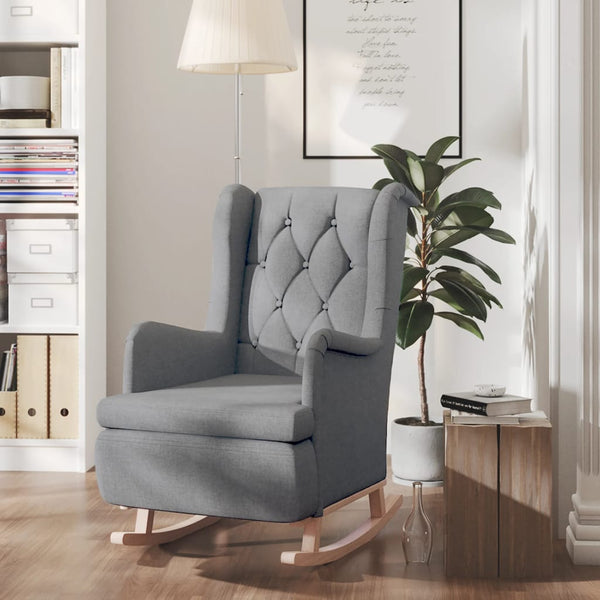 Armchair With Solid Rubber Wood Rocking Legs Light Grey Fabric Sofas Armchairs & Couches