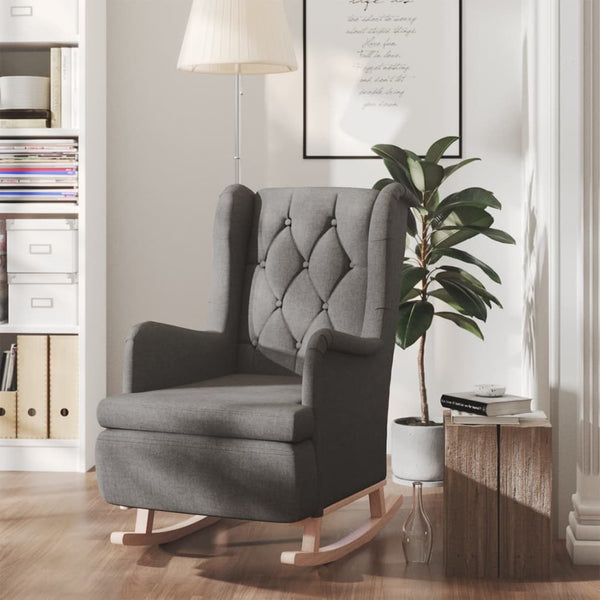Armchair With Solid Rubber Wood Rocking Legs Dark Grey Fabric Sofas Armchairs & Couches