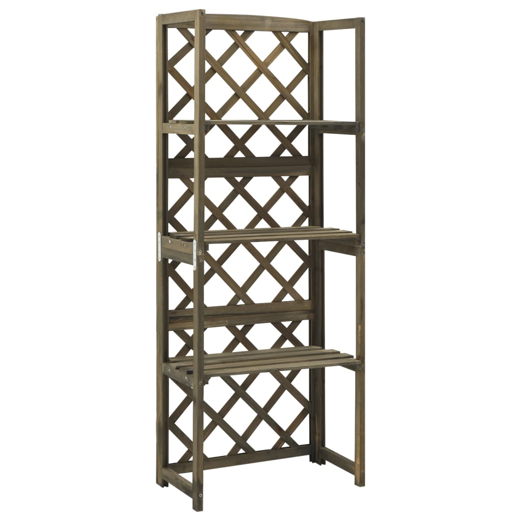 Trellis With Shelves Grey 55X30x140 Cm Solid Fir Wood Plant Stands