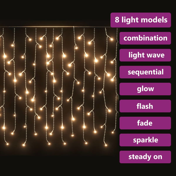 Vidaxl Led Curtain Icicle Lights 10M 400 Warm White 8 Function Seasonal Decorations