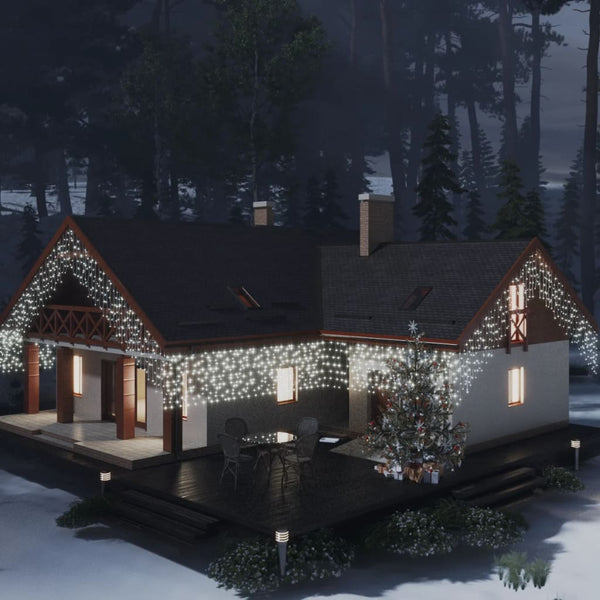 Led Curtain Icicle Lights 10M 400 Cold White 8 Function String Lights