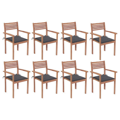 Stackable Garden Chairs With Cushions 8 Pcs Solid Teak Wood Patio Chairs