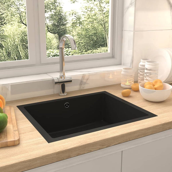 Vidaxl Kitchen Sink With Overflow Hole Black Granite Kitchen Sinks