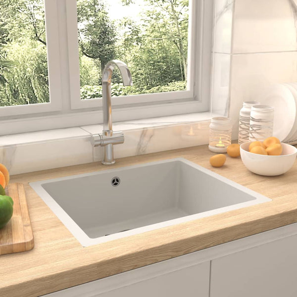 Vidaxl Kitchen Sink With Overflow Hole White Granite Kitchen Sinks