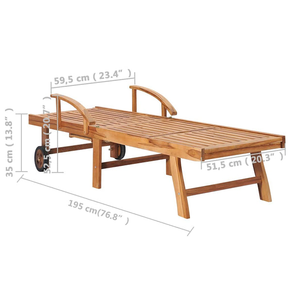 Vidaxl Sun 2 Pcs With Cream Cushion Solid Teak Wood Loungers