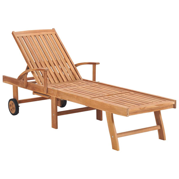 Vidaxl Sun 2 Pcs With Cream Cushion Solid Teak Wood Loungers