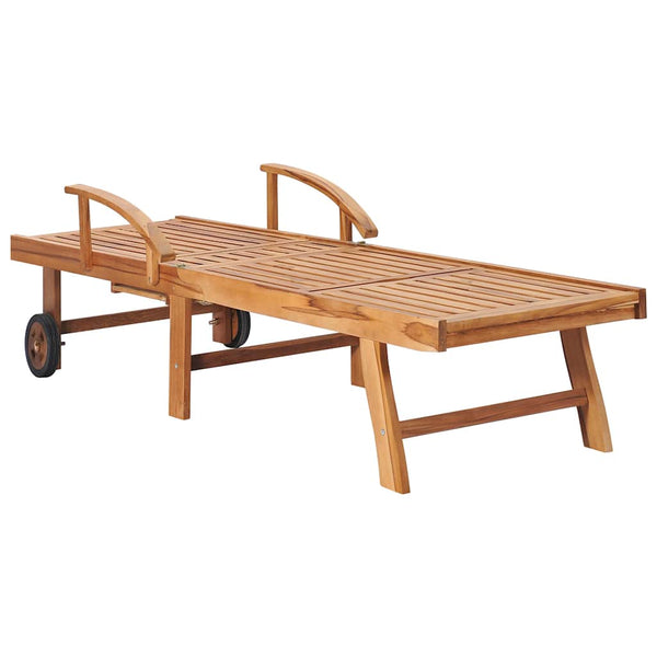 Vidaxl Sun 2 Pcs With Cream Cushion Solid Teak Wood Loungers