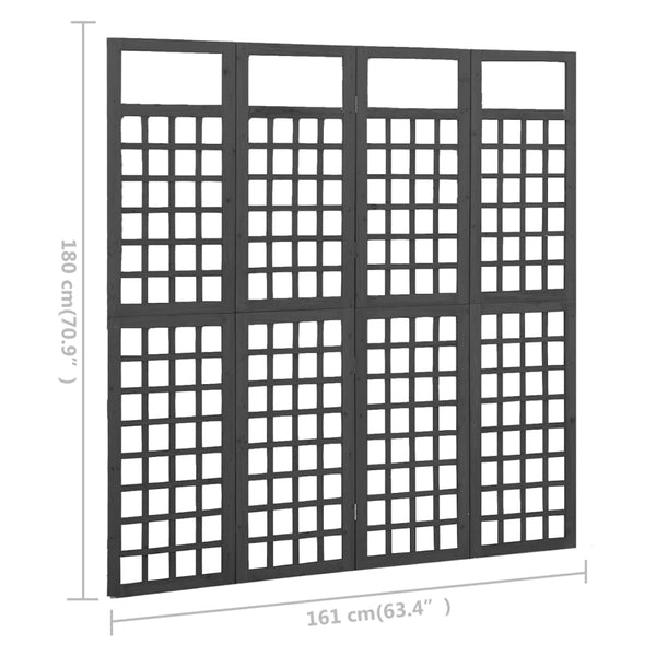 4 Panel Room Divider/Trellis Solid Fir Wood Black 161X180 Cm Screens & Room Dividers