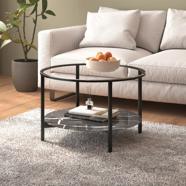 Tea Table Black And Marble 70 Cm Tempered Glass Coffee Tables