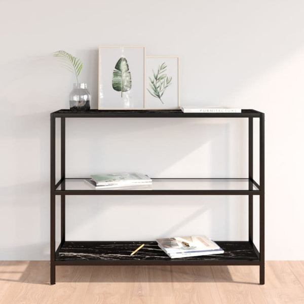 Shelf Transparent And Black Marble 100X36x90 Cm Tempered Glass Tables