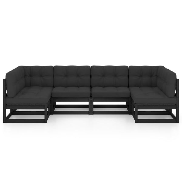 6 Piece Garden Lounge Set With Cushions Black Solid Pinewood Patio Furniture Sets