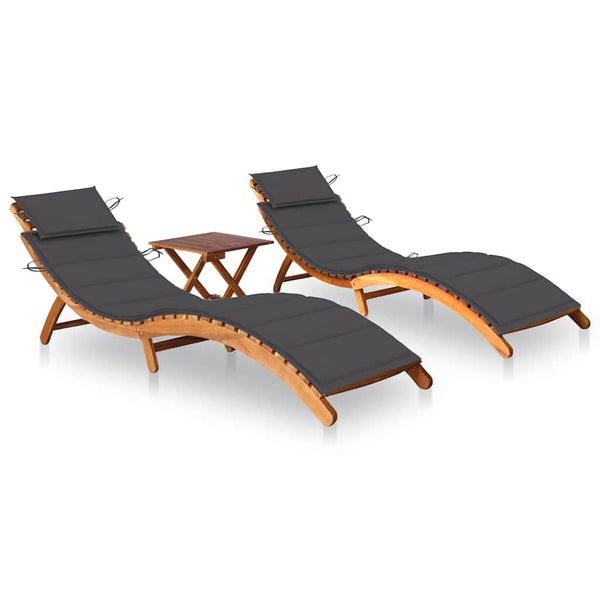 Vidaxl Sun 2 Pcs With Table And Cushions Solid Wood Acacia Loungers