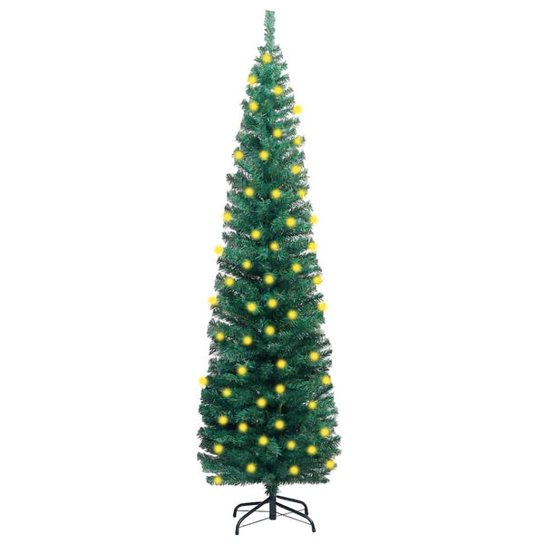 Vidaxl Slim Artificial Pre Lit Christmas Tree With Stand Green 240 Cm Pvc Seasonal Decorations