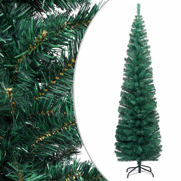Vidaxl Slim Artificial Pre Lit Christmas Tree With Stand Green 240 Cm Pvc Seasonal Decorations